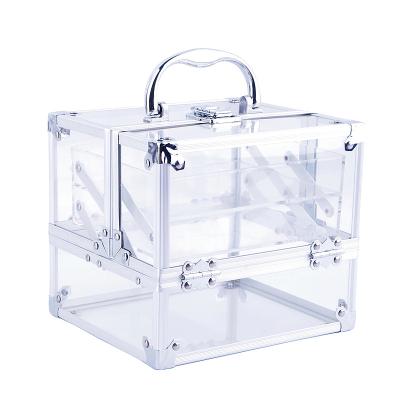 China Fashion Factory Direct Supply Portable Acrylic Clear Transparent Eyelash Storage Beauty Tattoo Cosmetic Case Professional Tool Suitcase for sale