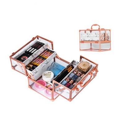 China Fashion New Arrival Beauty Vanity Case Hard Box With Marble Acrylic Tray With Rose Color for sale