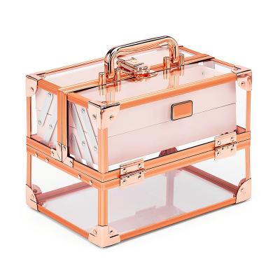 China Wholesale Acrylic Box Makeup Cosmetic Case and Fashion Rose Gold Beauty Vanity Case for sale