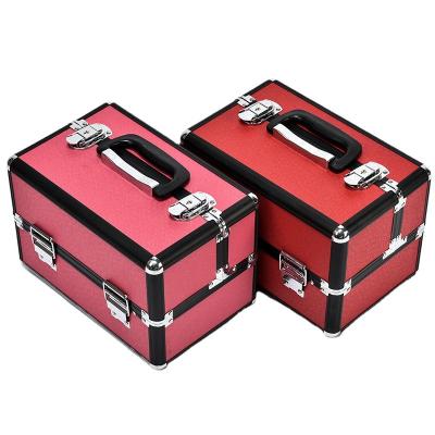 China Fashion factory direct sales customized cosmetic case six trays professional double open PU nail tool box with lock for sale