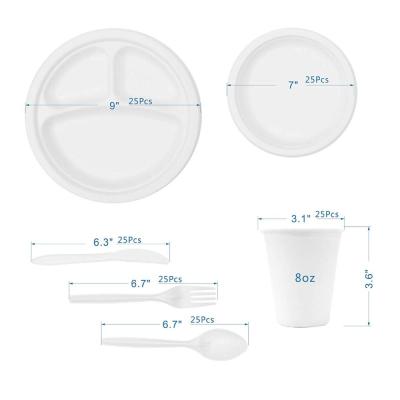 China Disposable 250 Pack Dish Disposable Tableware Set Compostable PLA Forks Spoons Sugarcane Dishes for sale