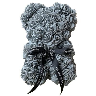 China Gift for Anniversaries / Valentine's Day Birthdays My Gray Rose Moon Custom Pie 10inch Ribbon Backs Artificial Rose Teddy Foam Rose Bear With Box for sale