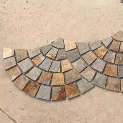 China Net Modern Embroidered Garden Fan Paste Labels Natural Stone Slate Outdoor Tiles for sale