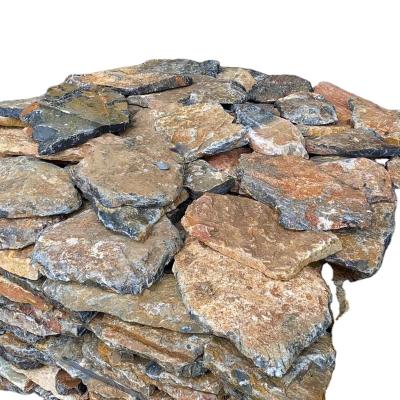 China Rusty And Yellow Slate Loose Culture Contemporary Mixed Stone Wall Slabs Slab/Slabs Natural Exterior Wall Stacked Material Stone for sale