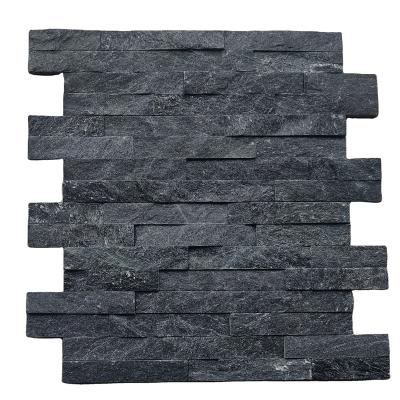 China Wall Cladding Thin Veneer BLACK QUARTZ Interlocking Modern Exterior & Interior Natural Stone Ledger Panels 4'x16 for sale