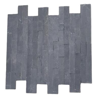 China Traditional Interior And Exterior Bluestone Interlocking Interior And Exterior Wall Cladding Slate Black Color 100x400mm for sale