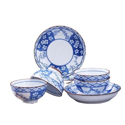 China RTS Viable Monochromesk Chinese Style Plum Blossom Ceramic Table Set (S8) Dish and Bowl Set for Home and Restaurant for sale