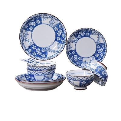 China Viable Monochromesk Chinese Style Plum Blossom Ceramic Table Set (S8) Dish and Bowl Set for Home and Restaurant for sale