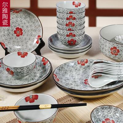 China RTS Japanese Style Viable Hand Painting 30pcs Ceramic Dinner Set (Red Sakura) for Home and Restaurant for sale