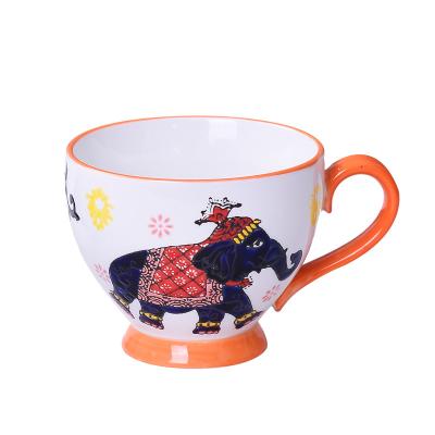 China Sustainable Colorful Hand Painted Ceramic Mug With Handle Milk Cup 500ml For Home And Restaurant for sale