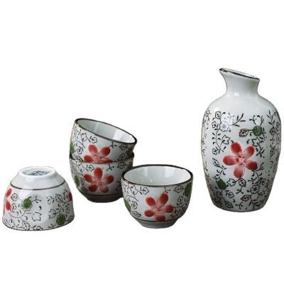 China Factory Direct Selling Japanese Hand Painted Viable Saki Pot and Cup Set for Home and Restaurant for sale