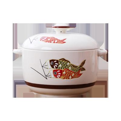 China Viable Chinese Hand Painted Ceramic Bowl With Fitted Cover And Handle Bowl Casserole 500ml For Home And Restaurant for sale