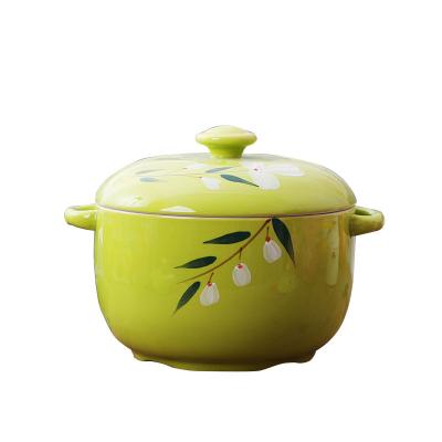 China Sustainable Chinese Hand Painted Ceramic Bowl With Fitted Cover And Handle Bowl Casserole 2300ml For Home And Restaurant for sale