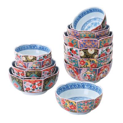 China Viable Japanese style flower decal porcelain bowl 5 inch for home and restaurant for sale