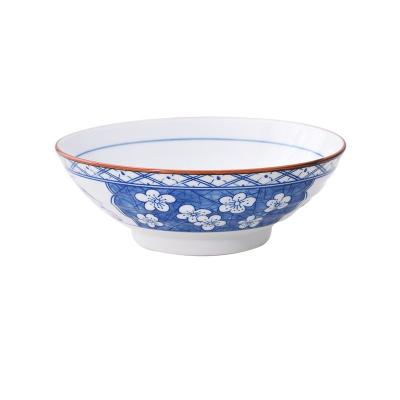 China RTS Viable Monochromesk Chinese Style Plum Blossom Ceramic Bowl 7 Inch Noodle Bowl Salad Bowl for sale