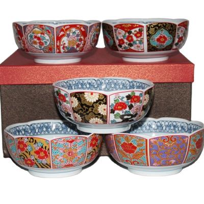 China RTS 5 Inch Japanese Style Flower Decal S/5 Viable Porcelain Bowl For Home And Restaurant for sale