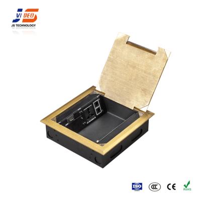 China Stainless Steel Gold Brush JS-DC402 VGA Electrical Floor Box Residential / Multipurpose Modular Mount Power for sale