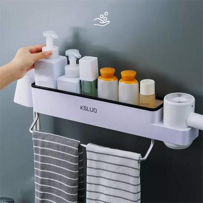 China Wholesale Sustainable Super Sticky Portable Multi-Functional Bathroom Plastic Storage Racks Amazon Plastic Shower Trolley With Towel Hook for sale