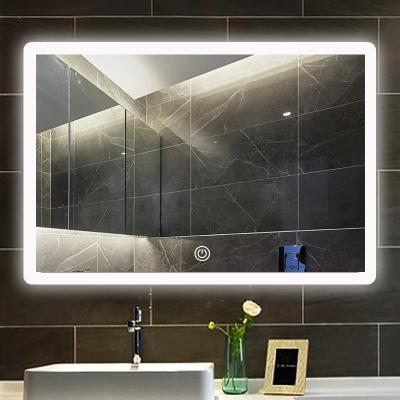 China IP65 Waterproof Bathroom Rectangle LED Backlight Mirror Wall Mounted Smart Touch Screen Led Backlit Bathroom Mirrors for sale