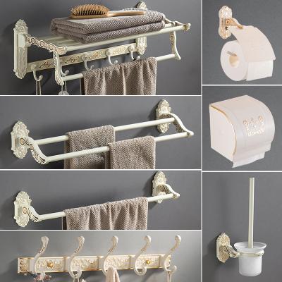 China Viable Aluminum Bathroom Wall Towel Rail Rack Ring Paper Holder Soap Basket Robe Hook Accessories for sale