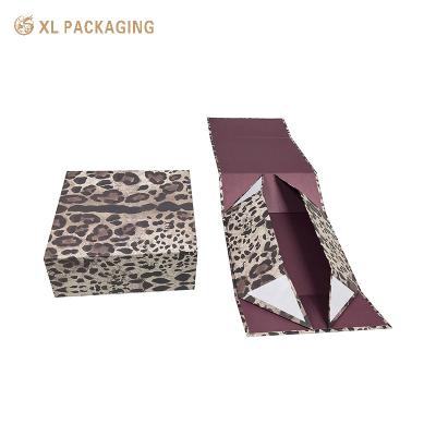 China Wholesale Leopard Print Women Handbag Packaging Boxes Magnetic Folding Paper Box Red Clothing Box For Gifts for sale