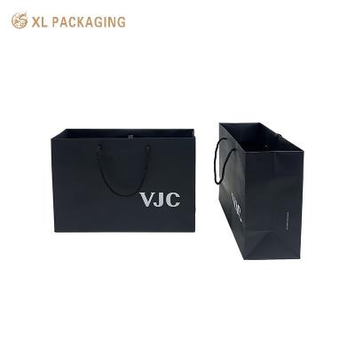 China Customized Packaging Black Bag With Own Logo Shopping Paper Gift Bags Business For Shoes And Clothing for sale