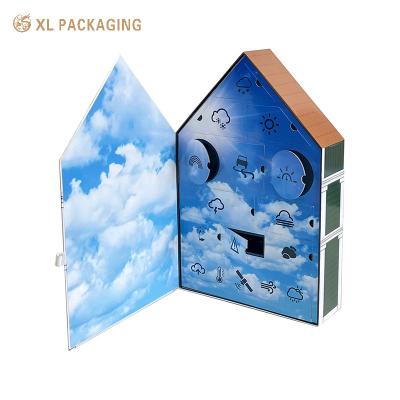 China Gift Tree Calendar Box Skin Care Tools Toy Craft Electrons House Shape Gift Advent Calendar Packaging Box for sale