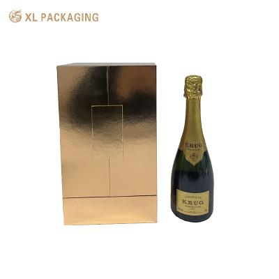 China Gold Glossy Paper Wine Packaging Box Two Door Magnet Vodka Whisky Packaging Box for sale