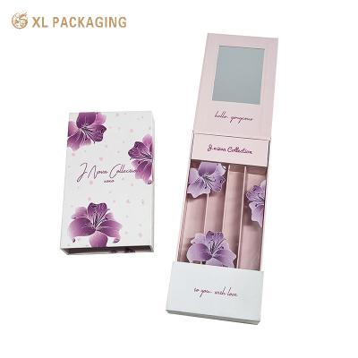 China Colorful Lipstick Three Pack Drawer Paper Box Cosmetic Gift Box With Mirror Inside for sale