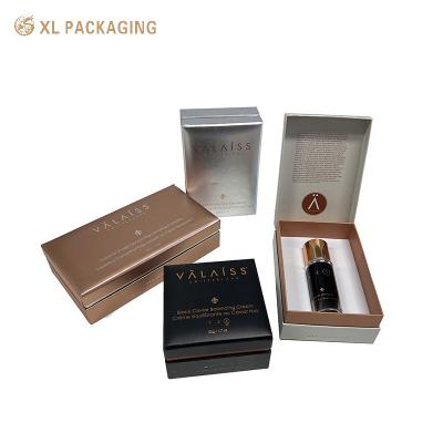 China Embossing Hinged Cosmetic Paper Box Rose Gold Foil LOGO For Skincare Bottle for sale