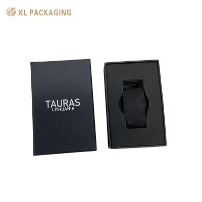 China Luxury Custom Logo Black Lid And Base Rigid Boxes Paper Box Cardboard Paper Packaging Watch Box Packaging With EVA for sale