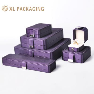 China Leather Jewelry Box Custom Logo Printed Purple Jewelry Sets Box Ring Necklace Bracelet Wedding Jewelry Boxes for sale