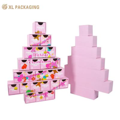 China Custom Print Pink Luxury Christmas Beer Advent Countdown Calendar Paper Cardboard Packaging Gift Blind Empty Box for sale