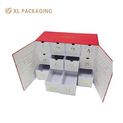 China Christmas Printing Design Advent Calendar Box 12 24 Days Star Tree Type Inside Full Colour Skin Care Cosmetic Gift Box for sale