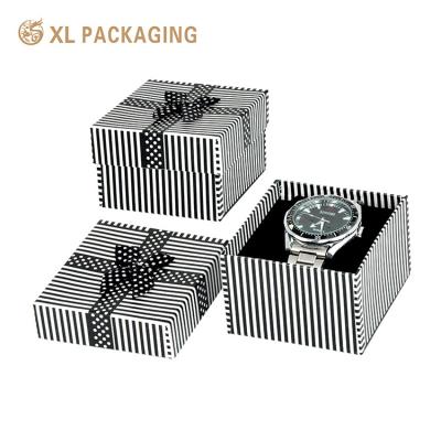 China Cardboard Black Paper Single Watch Packaging Box with Soft Pillow Wholesale for sale