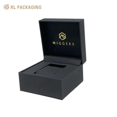 China Wholesale Custom Cardboard Luxury Black PU Leather Watch Box Packaging With Logo , Paper Watch Gift Box for sale