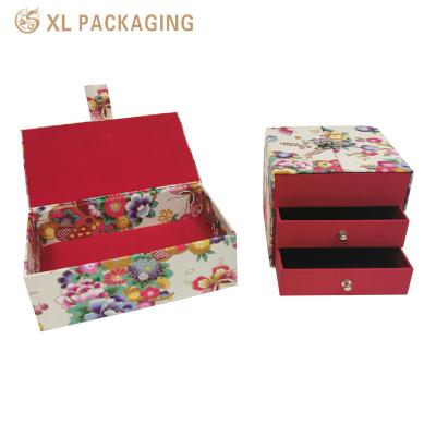 China Glossy Lamination Cardboard Drawer Box with Magnet Flip Printing Flower For Fashion Gift Craft Skin Care Face Cream for sale