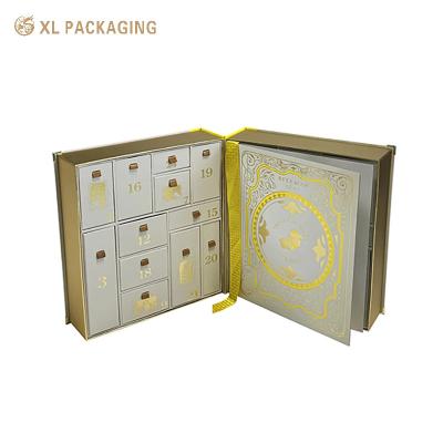 China Luxury Skin Care Advent Calendar Box Classic Collector's Book Design with Gold Foil Logo for Christmas for sale