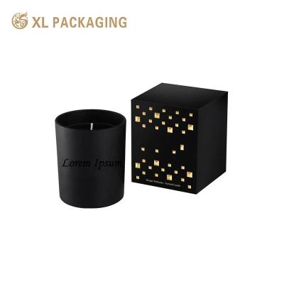 China Custom Printing Black Scented Candle Box Cardbaord Candle Paper Packaging Boxes Gold Foil Stampling Lid and Base Gift Paper Box for sale