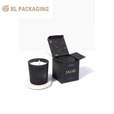 China Tuck-Bottom Candle Box Cardboard Cosmetic Gift Box Packaging Black Retail Box With Custom Logo for sale