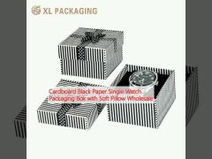 Cardboard Black Paper Single Watch Packaging Box with Soft Pillow Wholesale