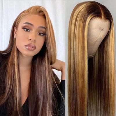 China Colorful Peruvian Brazilian Hair Extensions Silky Straight Wave 2022 New Highlight Lace Frontal Straight Piano Hair Wig for sale