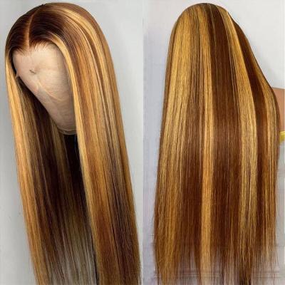 China Glueless Wave Transparent Lace Wigs Double Color Highlight Cheap Silky Straight Lacefront Remy Wigs Raw Natural Virgin 100% Real Hair for sale