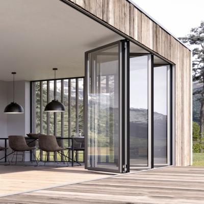 China Modern Thermal Exterior Aluminum Folding Balcony Door Entry Tempered Glass Cut Door Glass Accordion Bi Sliding Patio Folding Doors for sale