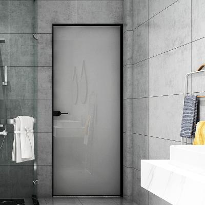 China Modern Slim Narrow Frame Frosted Aluminum Glass Door Bathroom Kitchen Showerroom Toilet Doors Swing Heavy Duty Interior Casement for sale