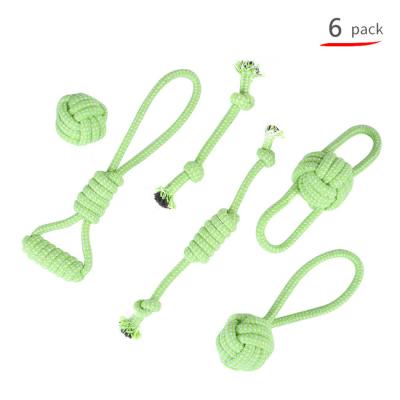 China Sustainable Pet Supplies Cotton Rope Dog Chew Toy Set Green Rope Knot Dog and Cat Bite-Resistant Teeth Cleaning Toy Set for sale