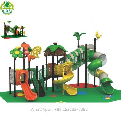 China Galvanized steel pipe dia.114mm and LLDPE green outdoor playground equipment kids backyard slide playset for sale