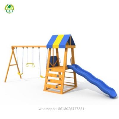 China School/Kindergarten/Park/Market Hot Selling Wooden Playground Set Outdoor Playground Equipment Kids Slide and Swing Set for sale