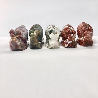 China China High Quality Processing Grass Onyx Ocean Jasper Snail Animal Sculpture Home Hot Selling Aquatic Decoration for sale