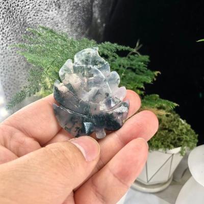 China China Wholesale Hot Sale Natural Crystal Hand Carved Agate Stone Foliage Healing Moss Crystal Craft Gifts for sale